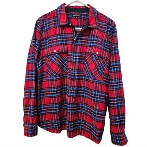 Men's Long sleeved red plaid shirt  Half zip size XL
